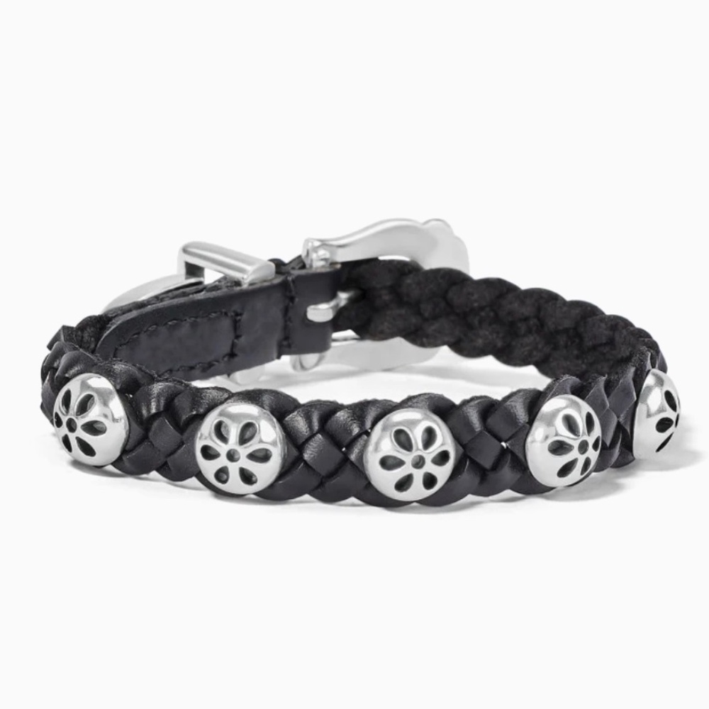NWT Brighton Black Braided Leather Daisy Bandit Bracelet